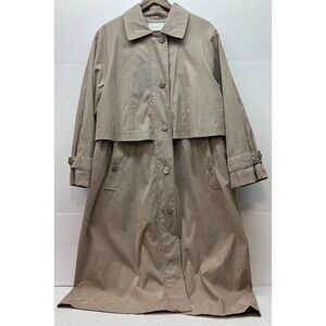 Sue Brett Vintage Womens Classic Tan Beige Long Rain Trench Coat Size 16W